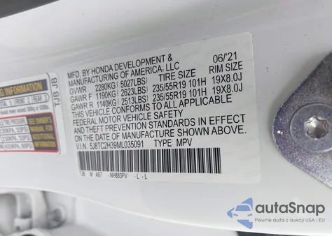 2021 Acura Rdx Standard z USA, uszkodzony, nr VIN 5J8TC2H39ML035091